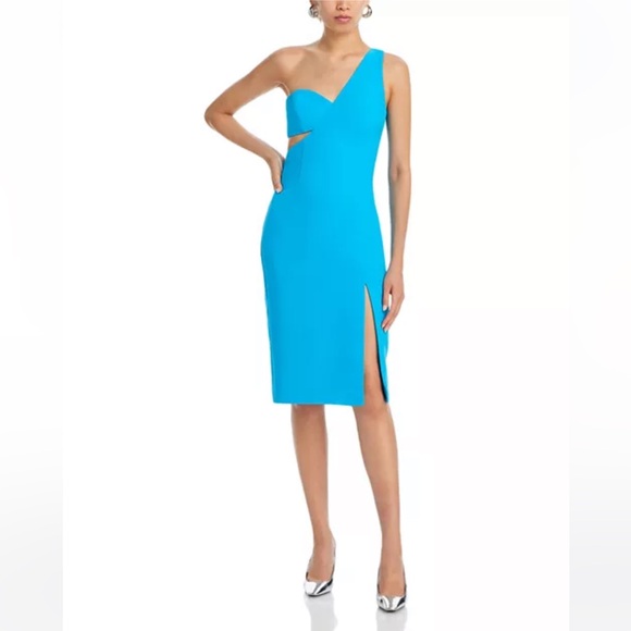 BCBGMaxAzria Dresses & Skirts - BCBGMaxAzria One Shoulder Cutout Dress NWT Blue Asymmetrical Midi Cocktail Dress